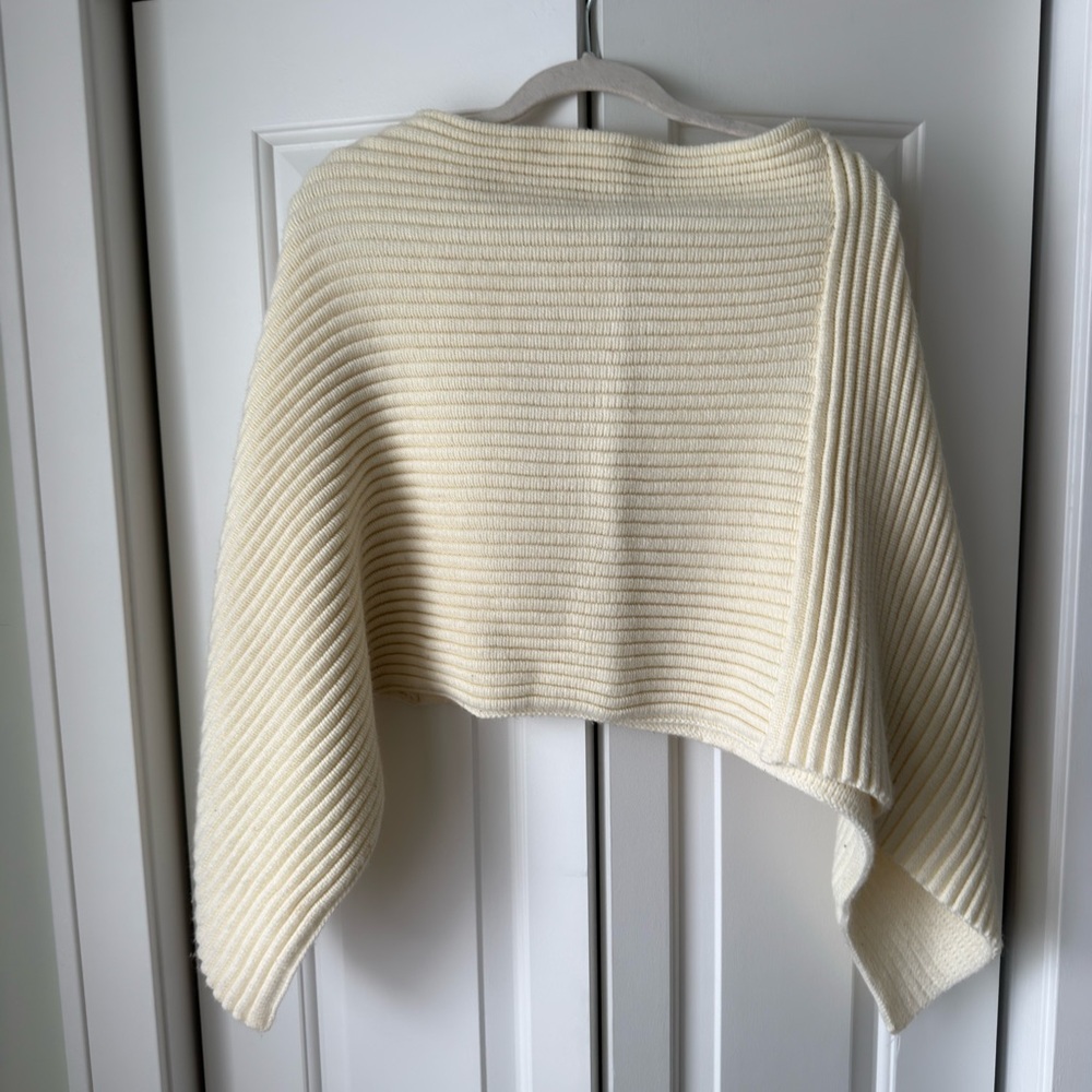 Cream Ribbed Knit Women's Poncho